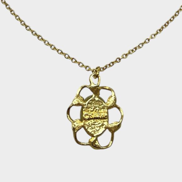 Vintage Sarah Coventry Oval Frosted Green Flower Pendant Necklace Gold Tone 18" - Picture 7 of 10